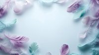 Delicate pastel feathers in purple and mint green creating a dreamy border frame on soft white background, perfect for feminine designs.