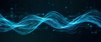 Abstract blue energy waves flowing across dark background with glowing particles and light effects for digital technology and futuristic design concepts.