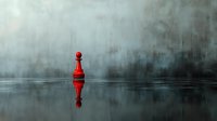 Red buoy floating on calm water with misty forest backdrop, suitable for nautical, maritime, and nature-themed designs.