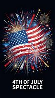 American flag with explosive fireworks display on dark background for Fourth of July celebration and patriotic holiday events.