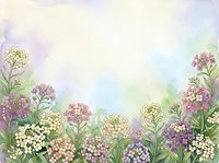 Watercolor wildflower meadow border with delicate blooms in soft pastels creating dreamy spring garden frame for wedding invitations and romantic designs.