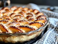 Golden-brown baked custard tart with caramelized meringue topping in glass dish. Creamy dessert with crispy peaks, perfect for bakery, restaurant, and food styling projects.