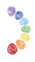 Watercolor rainbow ovals in gradient sequence from red to purple, isolated on white background. Suitable for design projects, children's illustrations, and creative layouts.