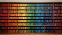 Rainbow bookshelf with colorful books organized by color spectrum, perfect for library, education, and interior design projects.
