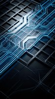 Futuristic circuit board with glowing blue pathways and metallic grid pattern for technology and digital innovation concepts.