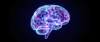 Glowing neon brain with electric neural networks and synaptic connections on dark background for neuroscience, artificial intelligence and medical concepts.