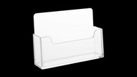 Clear acrylic business card holder with angled display slot, isolated on transparent background. Ready for clipart, print-on-demand, sublimation, sticker design, and t-shirt graphics.