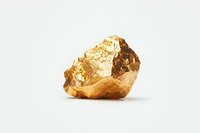 Raw gold nugget with rough textured surface and natural metallic luster isolated on white background for jewelry design or mining industry.