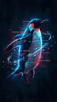 Futuristic digital raven with glowing neon code overlay and cyberpunk data streams for technology and artificial intelligence concepts.