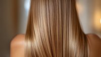 Straight blonde hair close up showing smooth, glossy texture and healthy shine. Professional hairstyling and haircare concept for beauty salons and cosmetic products.