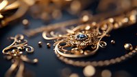 Elegant gold jewelry with intricate filigree details and gemstones on dark background, showcasing luxury craftsmanship for high-end accessories marketing.