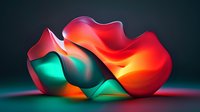 Abstract flowing shapes in vibrant red, orange and turquoise colors against dark background create dynamic modern art composition with smooth curved surfaces.
