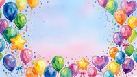Colorful balloons and confetti on pastel gradient background, isolated design element suitable for party invitations, greeting cards, and celebratory event graphics.