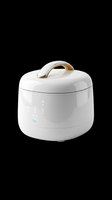 Modern white rice cooker with gold handle, isolated on transparent background, ready for T-shirt design, clipart, stickers, print on demand, and sublimation use.