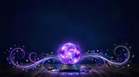 Glowing purple crystal ball with mystical swirling energy waves and sparkles on dark background, suitable for fortune telling, spirituality, and magical themed designs.