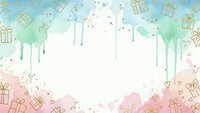 Watercolor paint drips frame with gift boxes and hearts on white background. Festive border design for greeting cards, invitations and holiday projects.