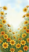 Watercolor yellow wildflowers frame with copy space for text, botanical border design for greeting cards, invitations and spring decorations.