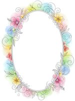 Watercolor floral oval frame with delicate flowers and swirls on white background. Decorative border for invitations, cards and feminine design projects.