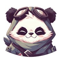 Smiling panda character wearing aviator goggles and military jacket, cartoon style artwork on white background, suitable for gaming mascot or merchandise design.