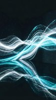 Abstract digital waves flowing with luminous blue and white light trails creating dynamic energy patterns against dark background for modern tech designs.