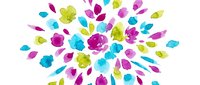 Colorful watercolor paint splatters and brush strokes in magenta, cyan, and yellow isolated on white background, ready for design projects and creative compositions.