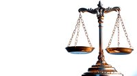 Vintage brass scales of justice on white background, symbol of law and legal system, antique decorative balance isolated for legal firm branding and court documents.