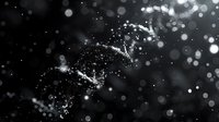 Glowing DNA helix structure with sparkles and particles on dark background, scientific molecular concept for genetics and biotechnology research.