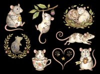 Cute mice and rats collection with botanical elements, isolated on transparent background. Ready for t-shirt design, clipart, stickers, print-on-demand products, and sublimation projects.