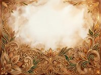 Ornate vintage frame with intricate floral scrollwork in warm gold and brown tones featuring aged parchment center, suitable for invitations, certificates, and decorative design projects.