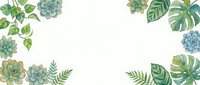 Watercolor succulent plants and tropical leaves arranged on white background, ideal for botanical designs, garden themes, and nature-inspired projects.