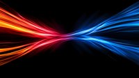Abstract light trails in red orange and blue colors crossing on black background creating dynamic motion effect for technology and energy concepts.