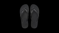 Black flip flops pair isolated on transparent background, top view. Casual summer sandals for t-shirt design, stickers, clipart, and print on demand use.
