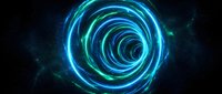 Glowing blue and green spiral energy vortex with electric lightning effects on dark cosmic background for sci-fi and futuristic design projects.