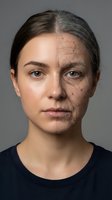 Split face portrait showing young and aged woman demonstrating aging process, wrinkles, skincare transformation for anti-aging cosmetics and dermatology concepts.