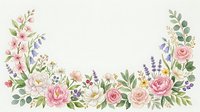 Watercolor floral border with pink roses, lavender, and green foliage arranged on cream background. Isolated design element suitable for invitations, cards, and decorative projects.