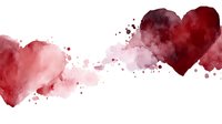 Watercolor hearts with paint splashes in red and pink tones on white background for romantic designs and Valentine's Day projects.