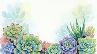 Watercolor succulent plants arrangement with echeveria, aloe and cacti in pastel colors on white background for botanical design projects.