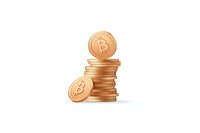 Stack of golden bitcoin coins on white background, digital cryptocurrency symbol isolated. Financial technology concept for digital banking.