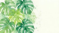 Watercolor tropical monstera leaves in green tones with paint splatters on light background for botanical wall art and nature-inspired home decor designs.