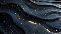Dark navy waves with golden glitter sparkles on black background, luxury abstract fluid art pattern with shimmering metallic elements for elegant design projects.