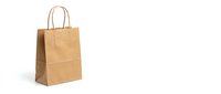 Brown kraft paper shopping bag with handles isolated on white background for retail packaging and eco-friendly commerce design projects.