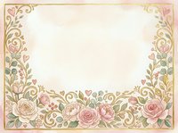 Vintage floral border frame with roses and ornamental scrollwork on cream background, isolated design element for invitations, cards, and decorative projects.