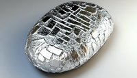 Baked potato wrapped in shiny aluminum foil on gray background, ready for serving. Isolated food photography for restaurant menu and cooking blogs.