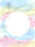 Watercolor pastel frame with balloons, kite and clouds on white background for children design, baby shower invitations and greeting cards.