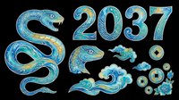 Decorative blue serpent with ornamental numbers and design elements isolated on transparent background, ready for t-shirt designs, clipart, stickers, sublimation, and print-on-demand projects.