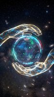 Glowing wireframe hands holding a digital Earth globe in deep space, symbolizing global connectivity and future technology.