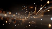 Financial data visualization with glowing bar charts and line graphs on dark background with bokeh light effects for business analytics and market trends.