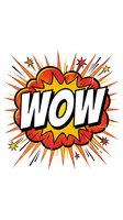 Comic book style WOW explosion bubble with radiating lines and stars on white background for pop art designs and retro graphics.