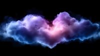 Glowing pink and blue clouds on black background create ethereal atmospheric effect. Dramatic lighting highlights mystical dreamy mood for design projects.