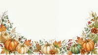 Autumn harvest border with pumpkins, gourds, fall leaves and berries on cream background for seasonal greeting cards and thanksgiving decorations.